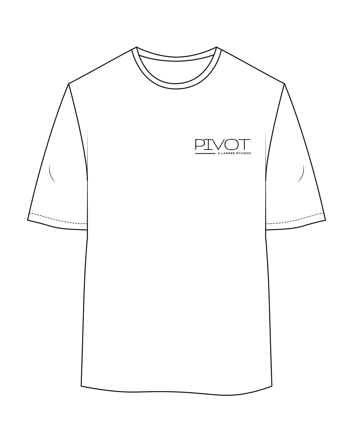 The Womens Oversized Tee - White - Pivot - ALS - Left Chest Stacked & Back Image Stacked - Printed - Black