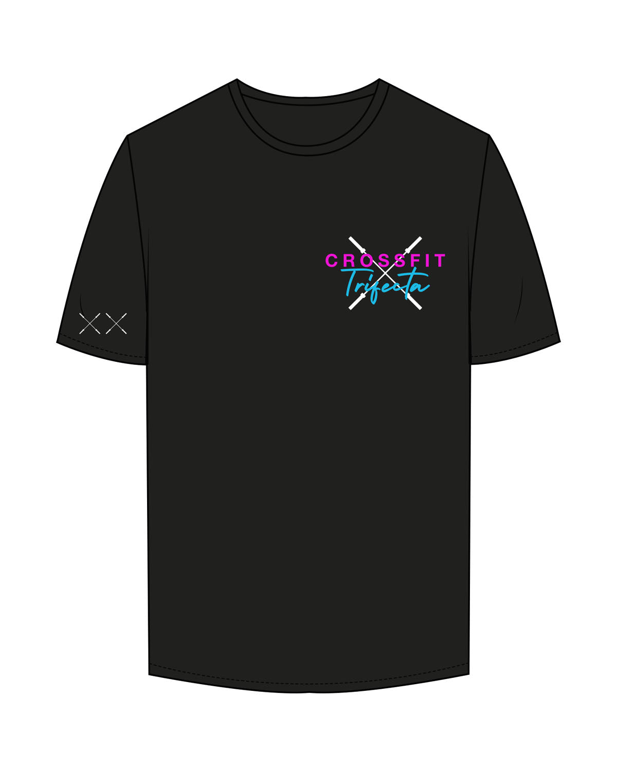 The Mens Tee - Black - Crossfit Trifecta - Left Chest & Right Arm - Back Stacked & Back Neckline - Full Color