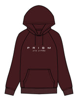 The Mens Classic Hoodie - Maroon - Prism Jiu Jitsu - Center Chest & Back Stacked - Printed - White