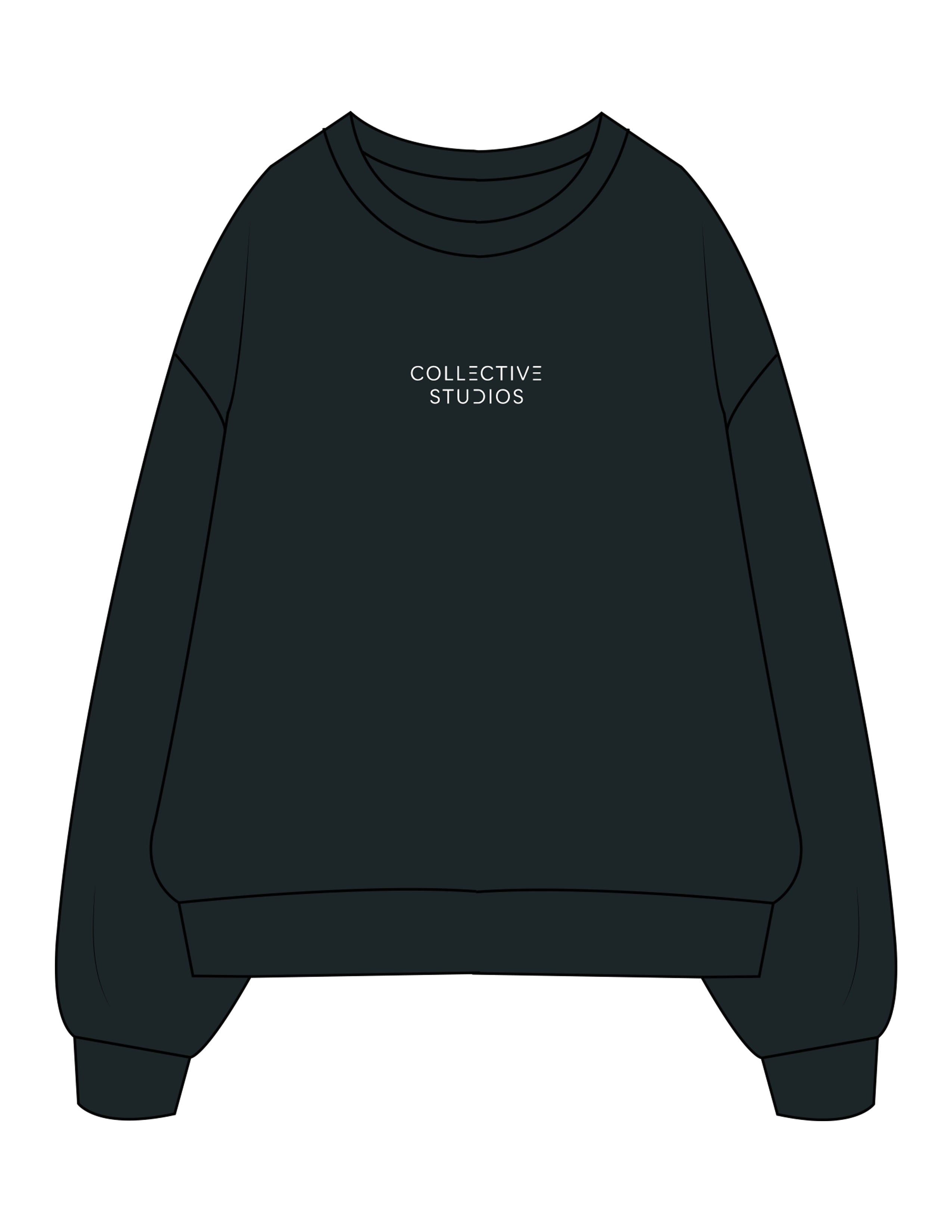 The Mens Crewneck - Pine Green - Collective Studios - Center Chest Stacked - Printed - White