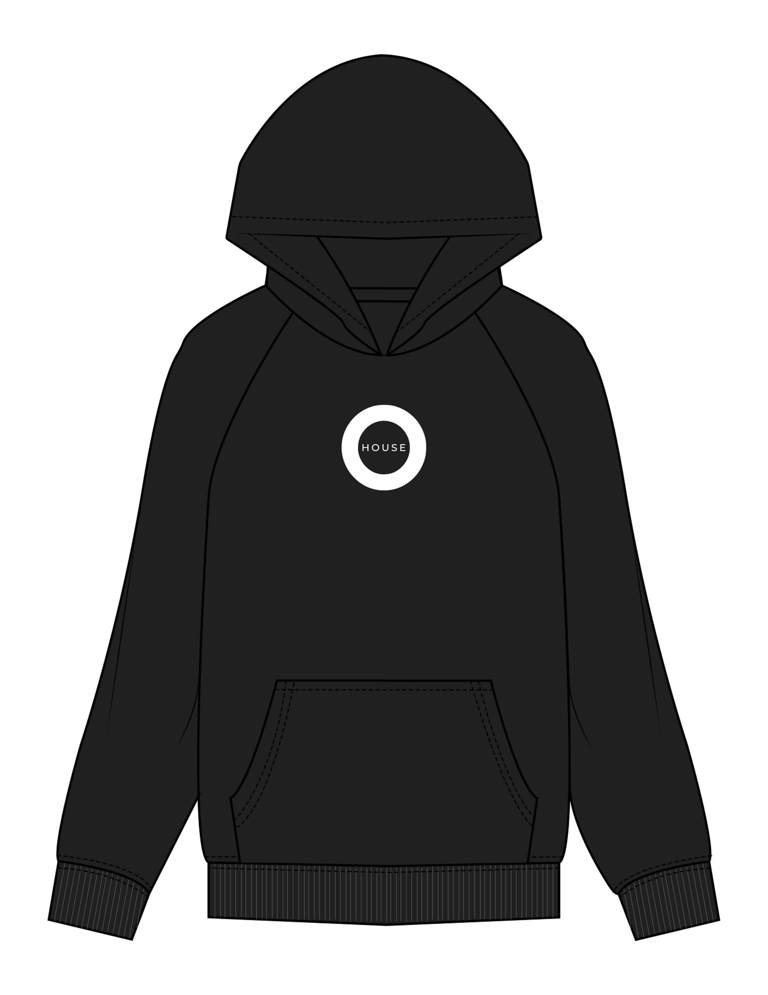 The Mens Hoodie - Black - HiLo - Center Chest Round & Back Vertical - Printed - White