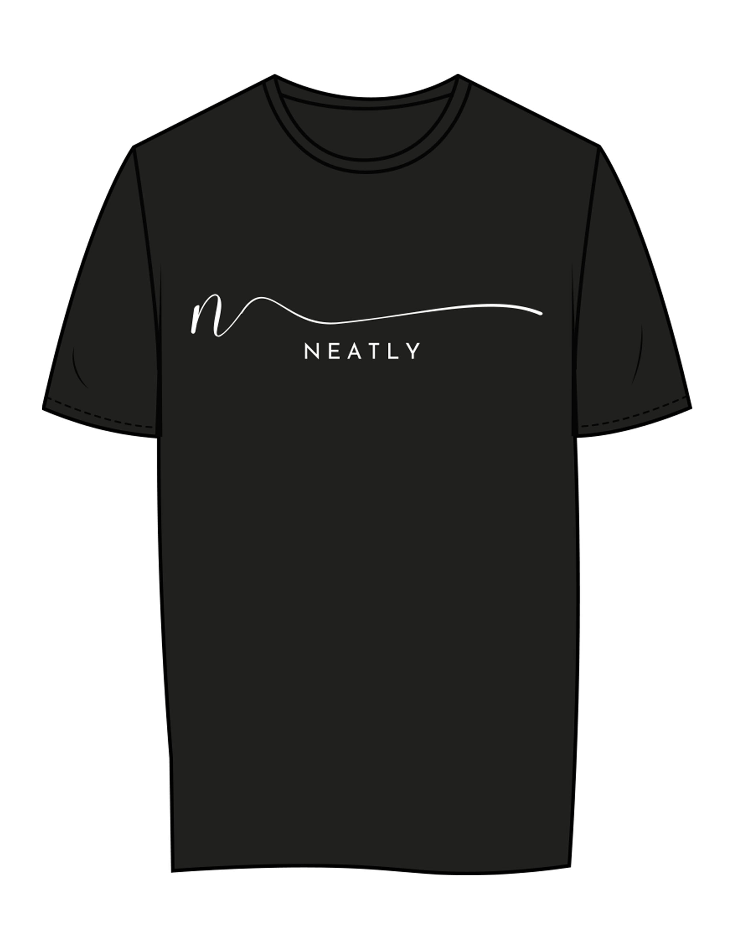 The Womens Tee - Black - Neatly - Center Chest & Back Center Stacked "ASK" - White
