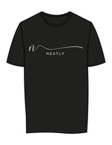 The Womens Tee - Black - Neatly - Center Chest & Back Center Stacked "ASK" - White