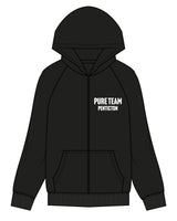 The Mens Zip Hoodie - Black - Pure Movement - Left Chest & Back Center Stacked - White