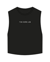 The Crop Muscle Tank - Black - Core Lab - Center Chest & Back Center "Coach" - Printed - White
