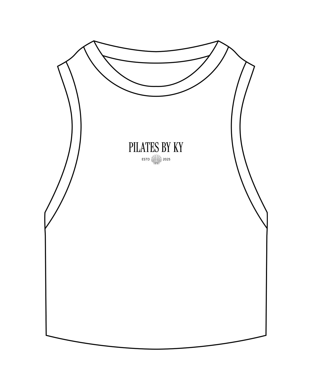 The Ribbed Crop Tank - White - Pilates By Ky - Center Chest - Embroidered - Black