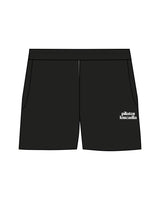 The Womens Sweat Shorts - Black - Pilates Leucadia - Left Leg - Embroidered - White