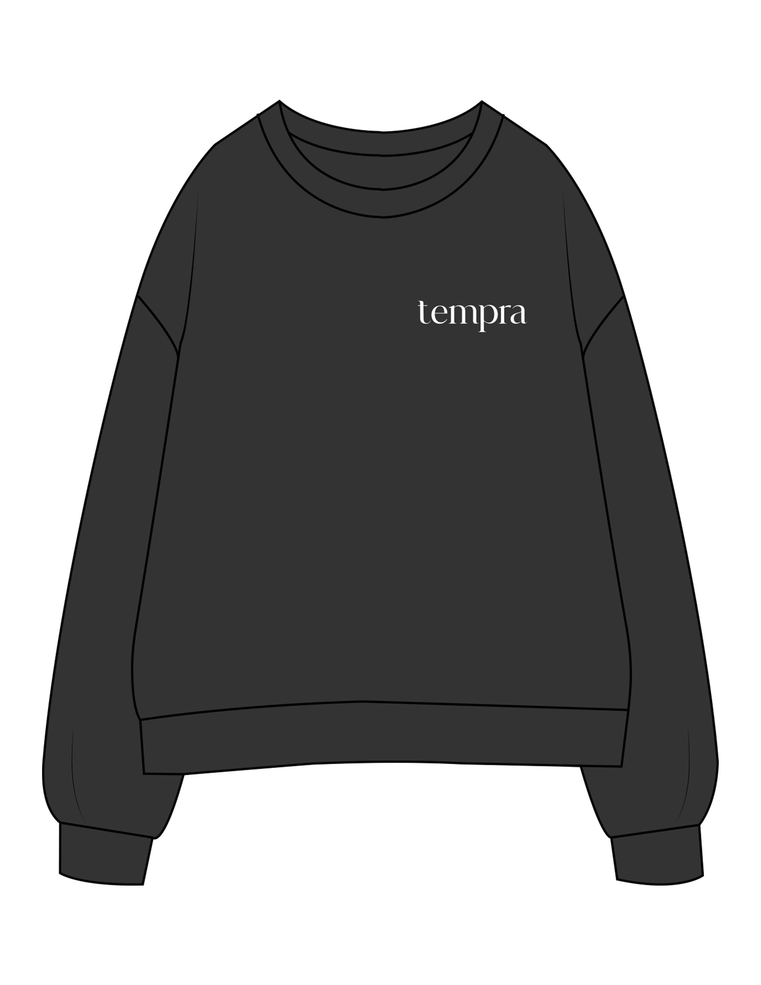 The Mens Heavyweight Crewneck - Coal - Tempra Studio - Left Chest Printed & Back Stacked Puff - White