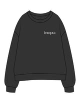 The Mens Heavyweight Crewneck - Coal - Tempra Studio - Left Chest Printed & Back Stacked Puff - White