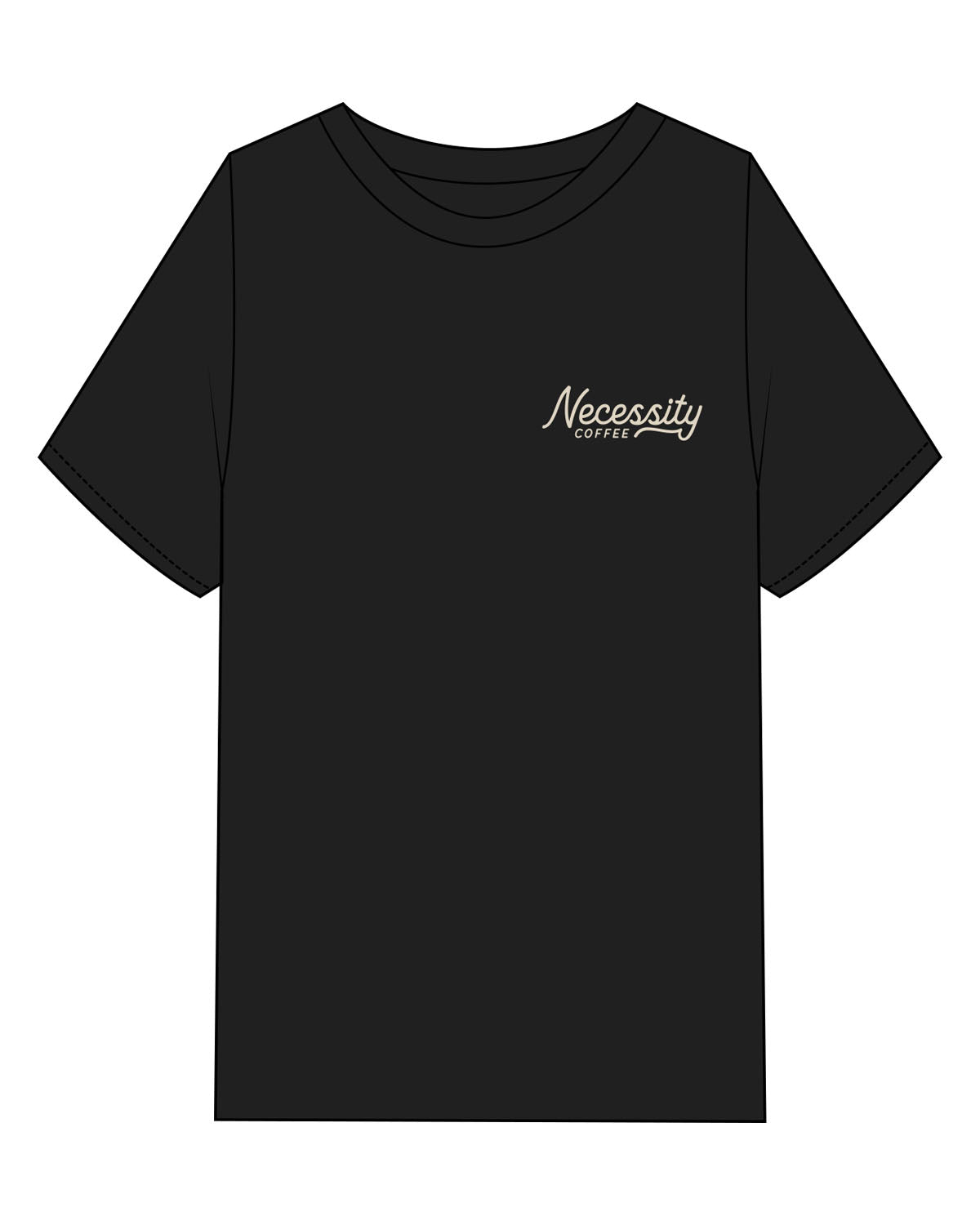 The Mens Heavyweight Tee - Black - Necessity Coffee - Left Chest Stacked & Back Image - Printed - Off White