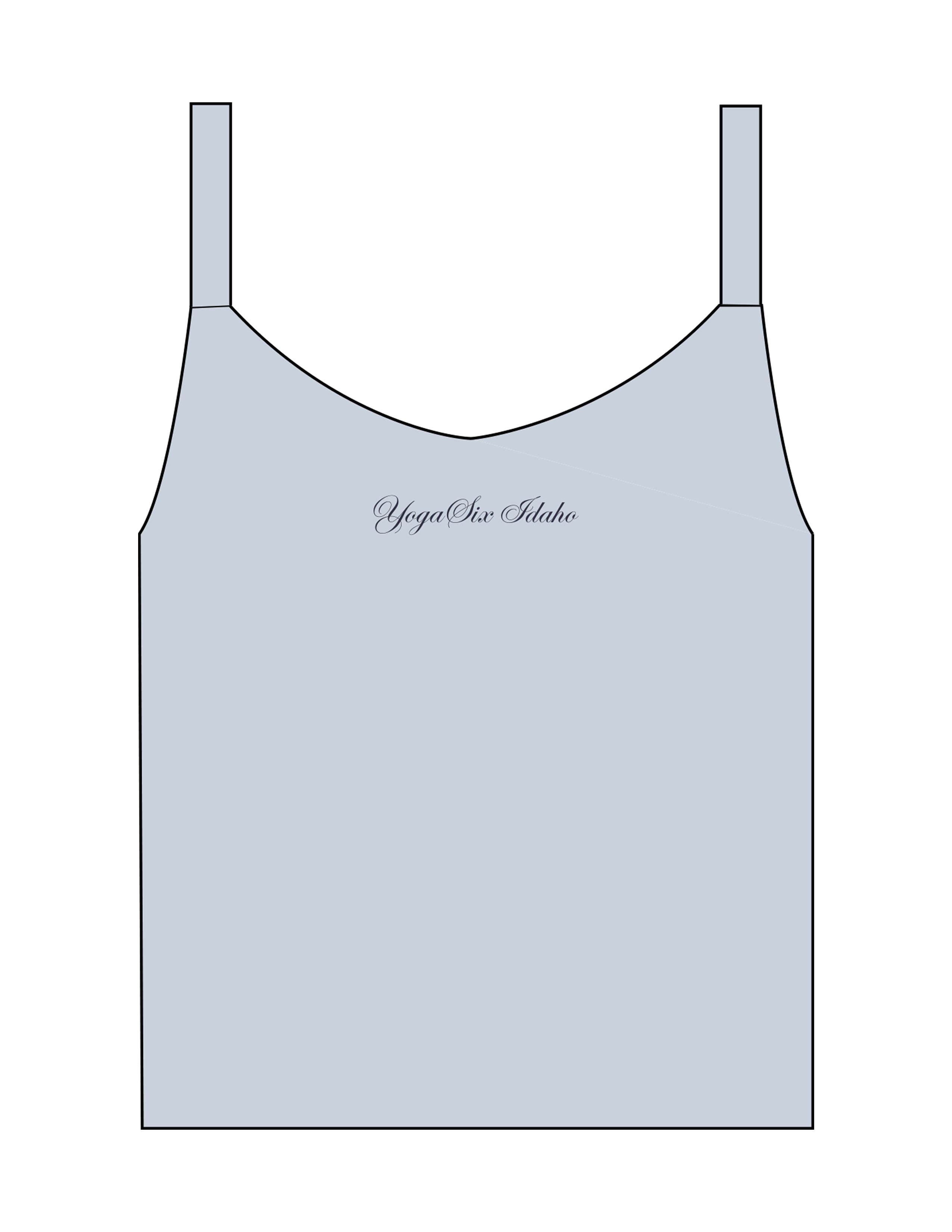 The Micro Rib Strappy Crop Tank - Baby Blue - YogaSix Idaho - Upper Chest Script - Printed - Navy