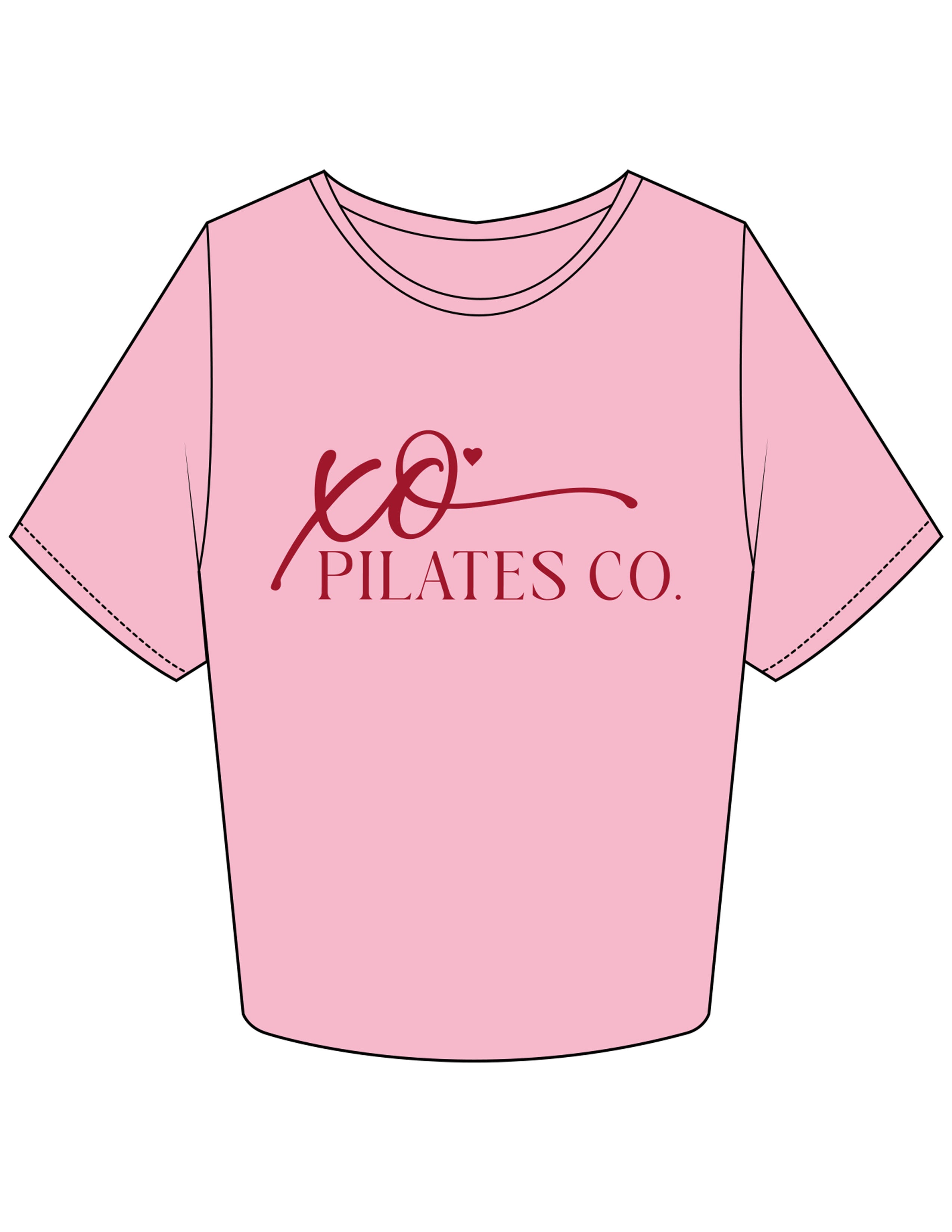 The Crop Tee - Bubblegum - XO Pilates - Chest Stacked - Printed - Maroon