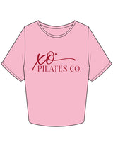The Crop Tee - Bubblegum - XO Pilates - Chest Stacked - Printed - Maroon