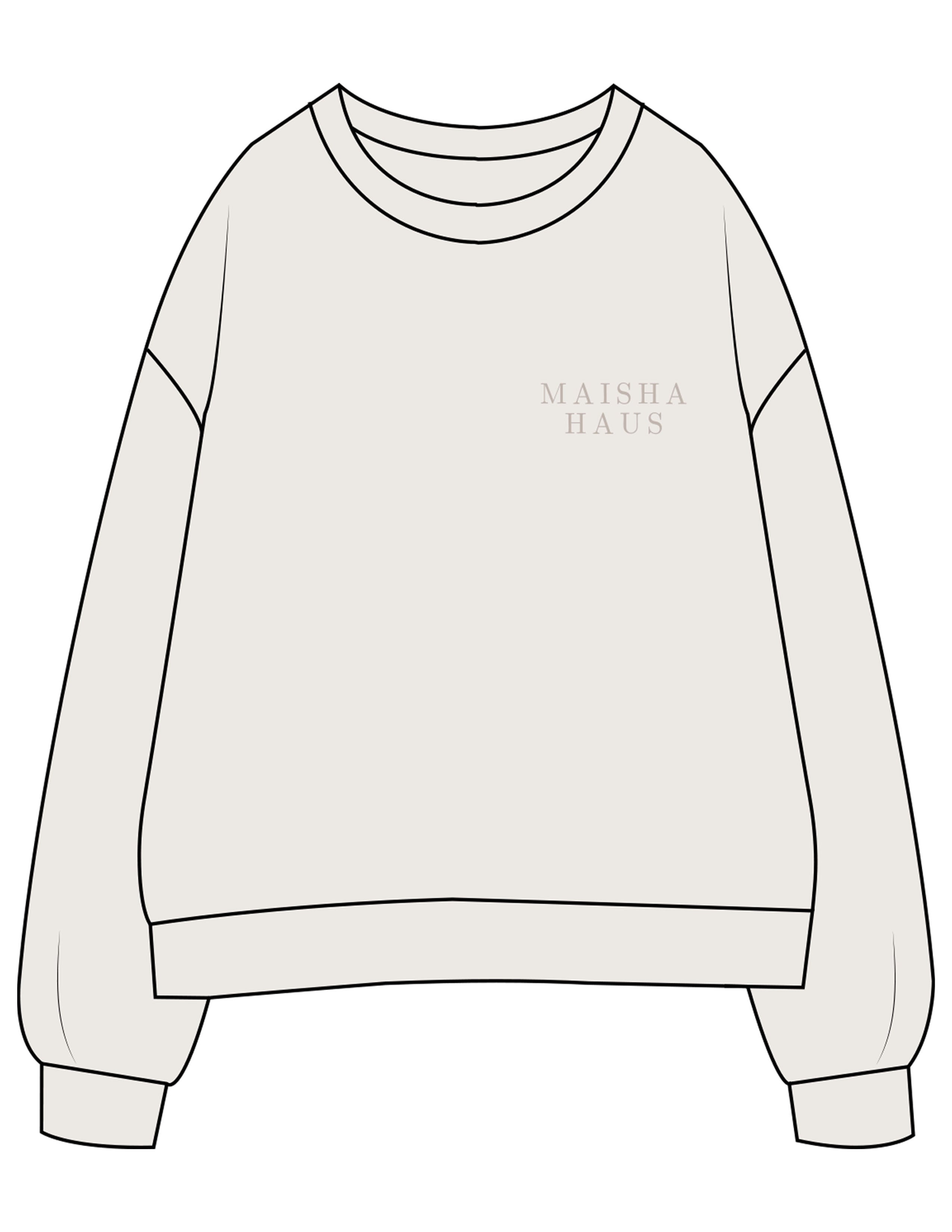The Womens Crewneck - Bone - Maisha Haus - Left Chest Stacked & Center Back - Printed - Tone on Tone