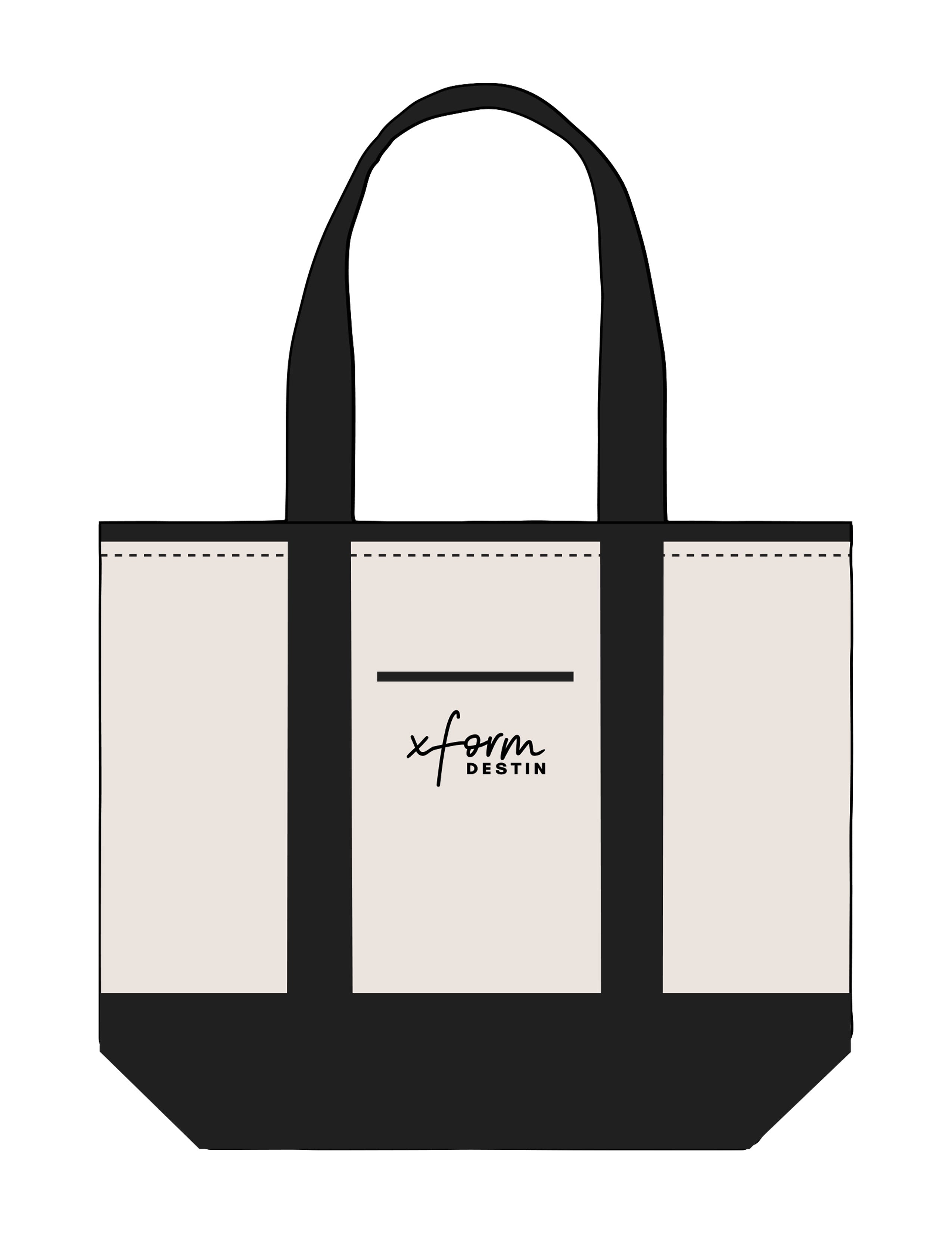 The Contrast Tote Bag - Natural / Black - treadformer30A - Center Body Stacked - EMB - Black