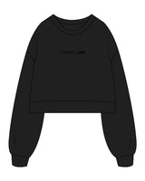 The Womens Crop Crewneck - Black - Champagne Lion - Center Chest - Embroidered - Tone on Tone