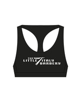 The Racer Bra - Black - Little Italy Barbery - Center Chest Stacked - Printed - White