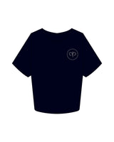 The Crop Tee - Navy - Aligned Pilates - Left Chest Logo - Printed - Off White