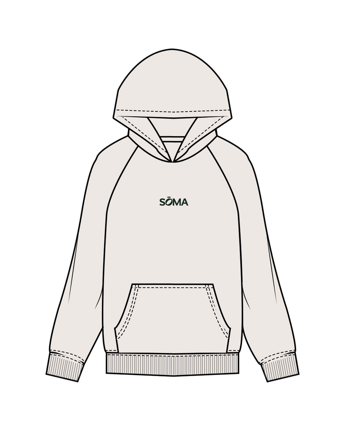 The Mens Hoodie - Bone - Soma Fitness x Recovery - Center Chest & Back Stacked - Printed - Forest Green
