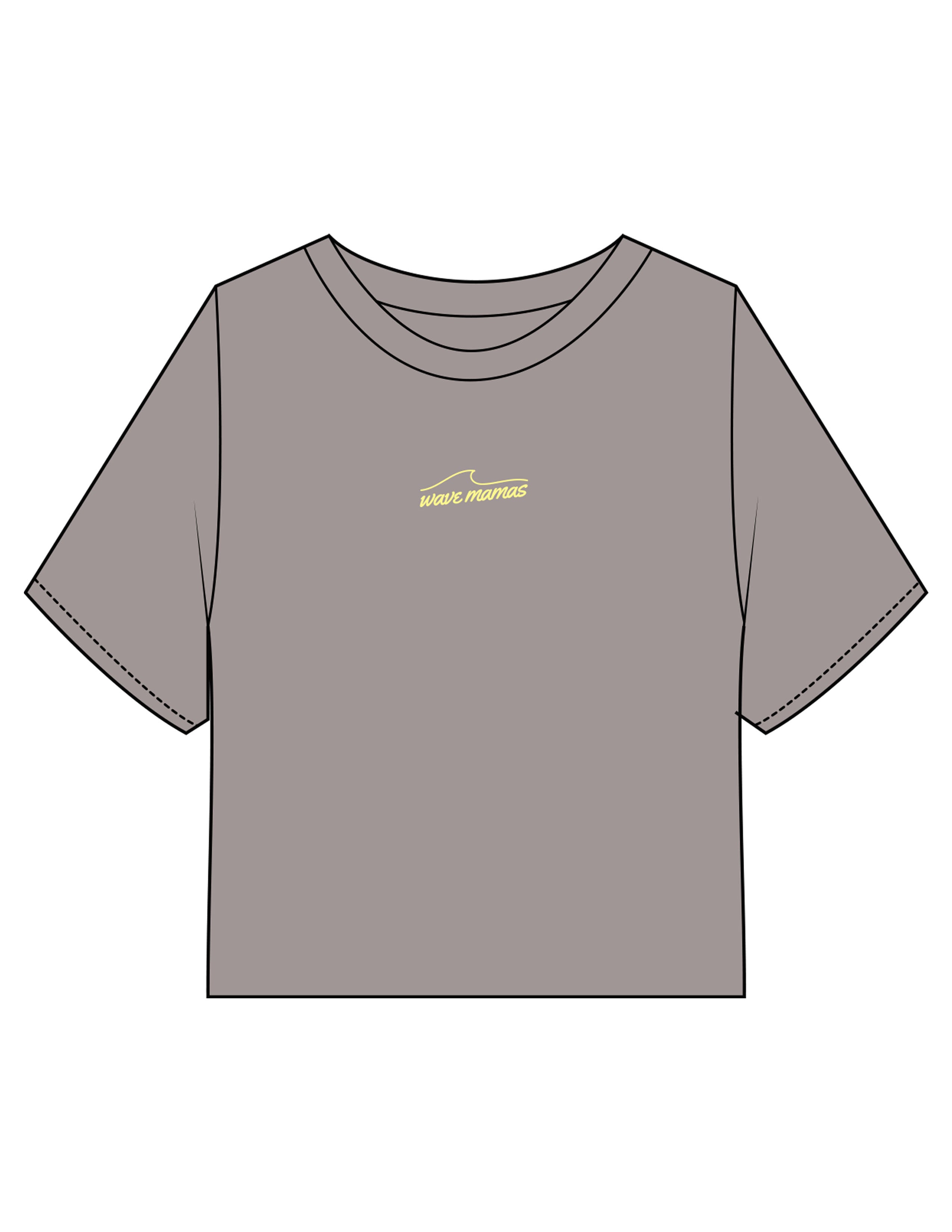 The Heavyweight Crop Tee - Washed Gray - Wave Mamas - Center Chest & Center Back Stacked - Printed - Yellow