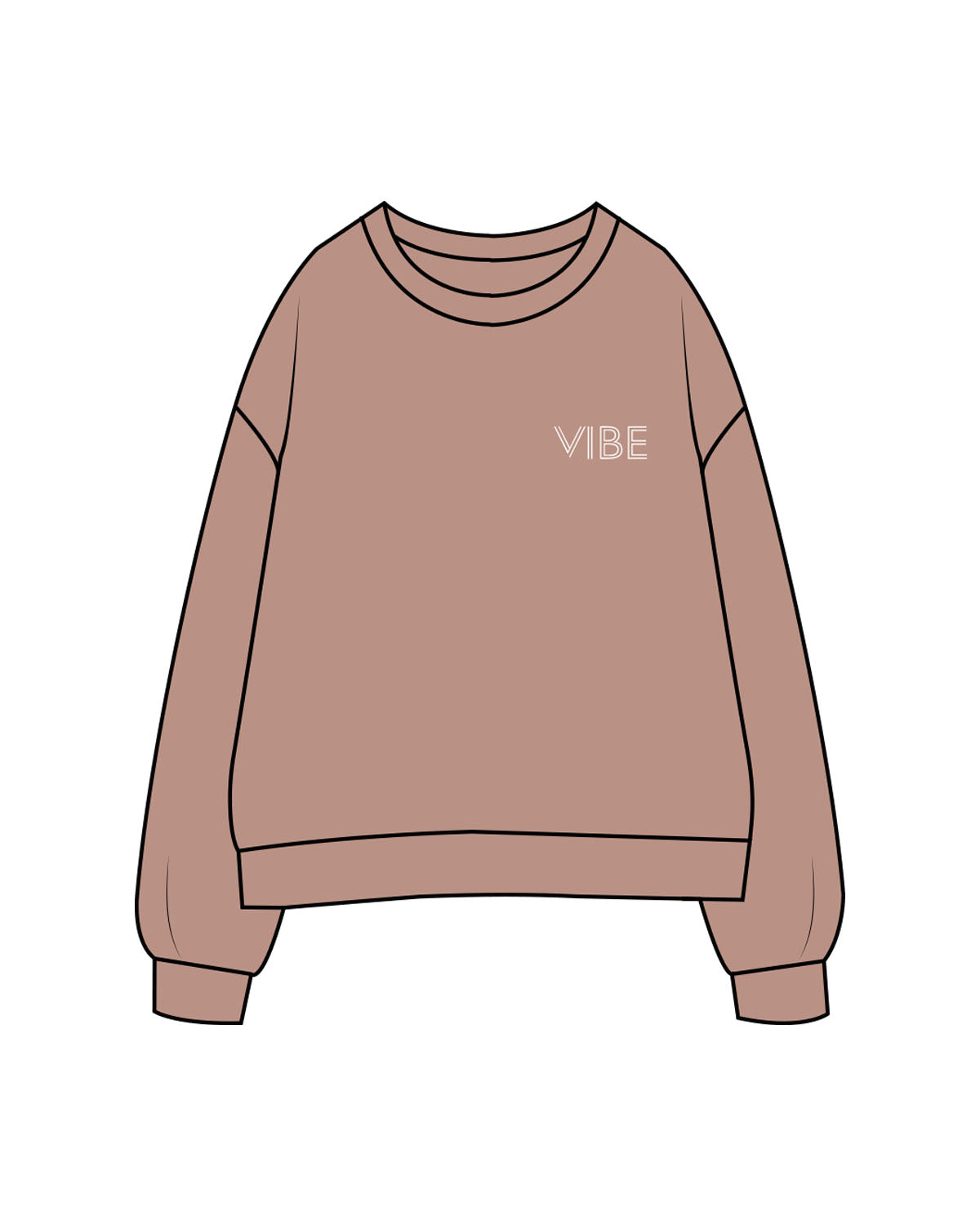 The Womens Crewneck - Clay - Vibe Hot Yoga & Pilates - Left Chest & Back Heart - Printed - White