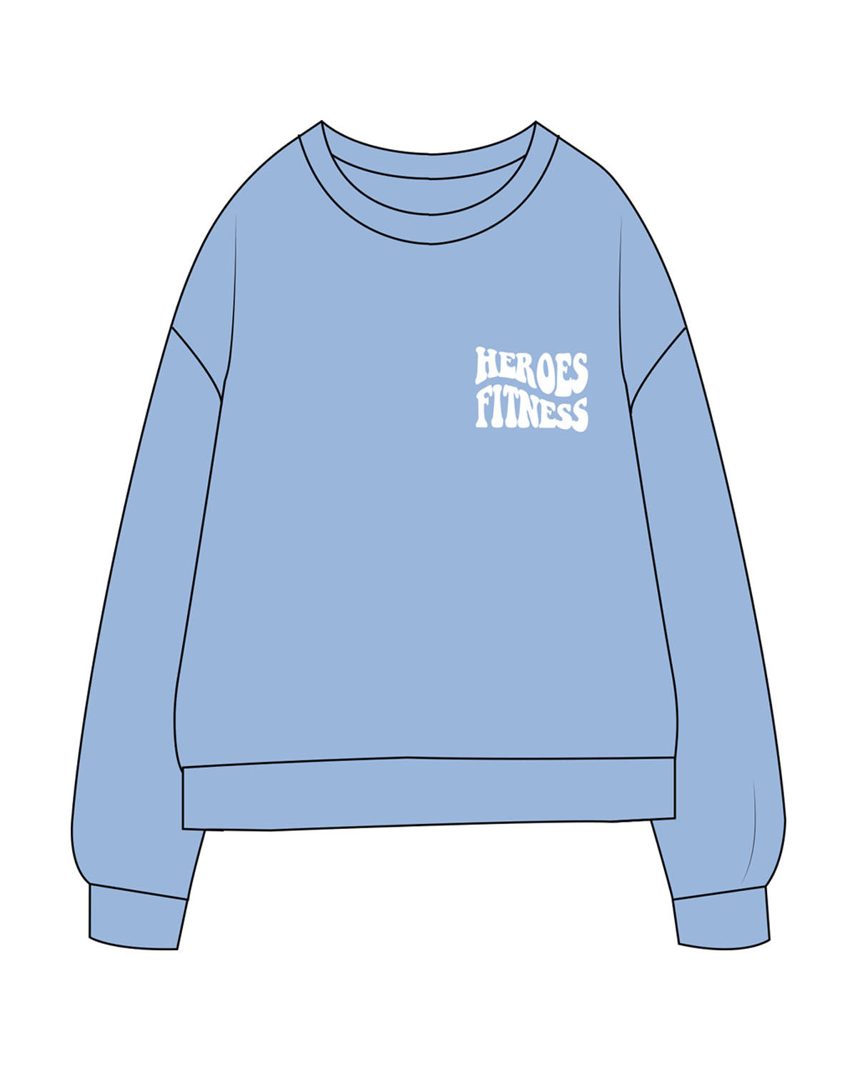 The Midweight Unisex Crewneck - Washed Light Blue - Heroes Fitness - Left Chest Stacked & Back Stacked - Printed - White