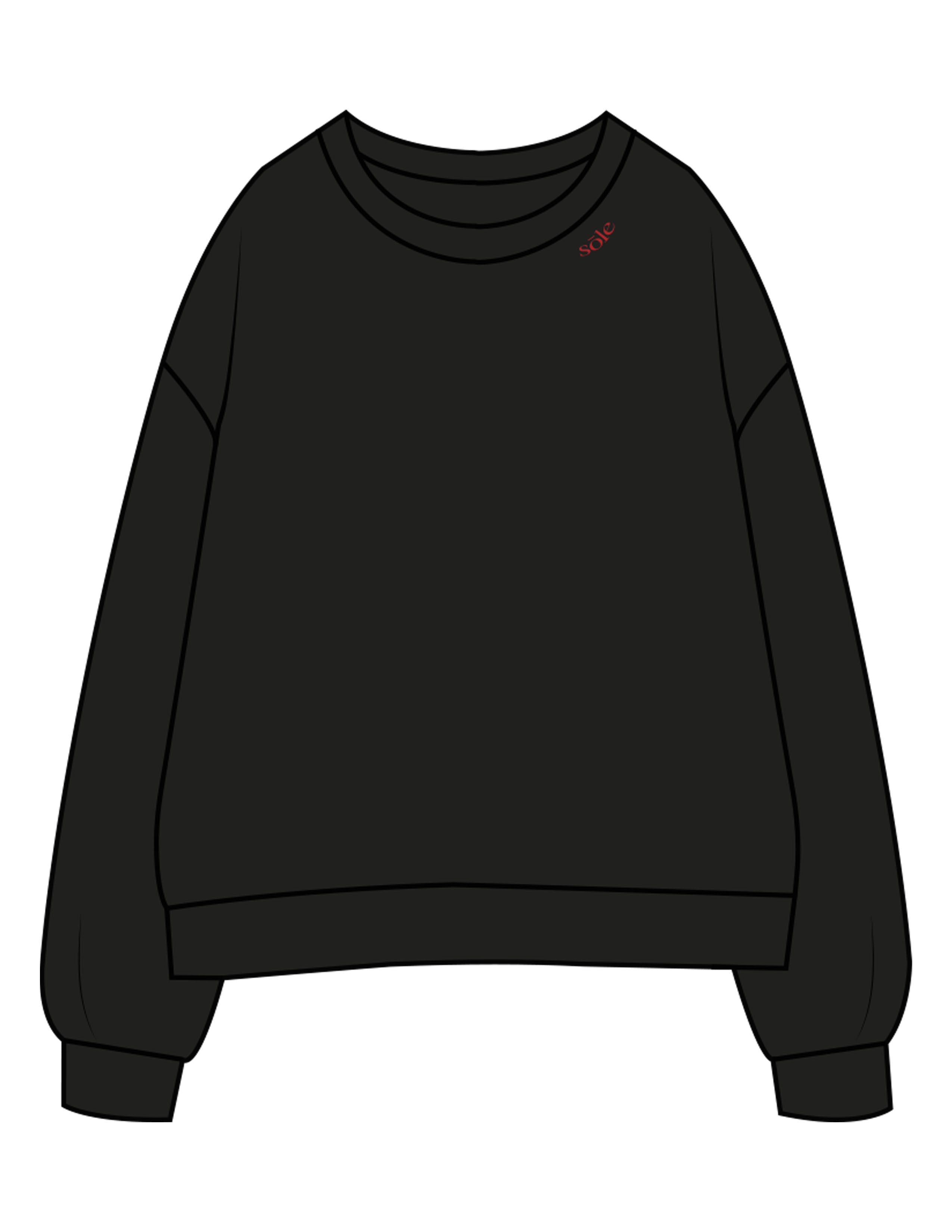 The Womens Crewneck - Black - Sōle - Front Neckline - Embroidered - Red
