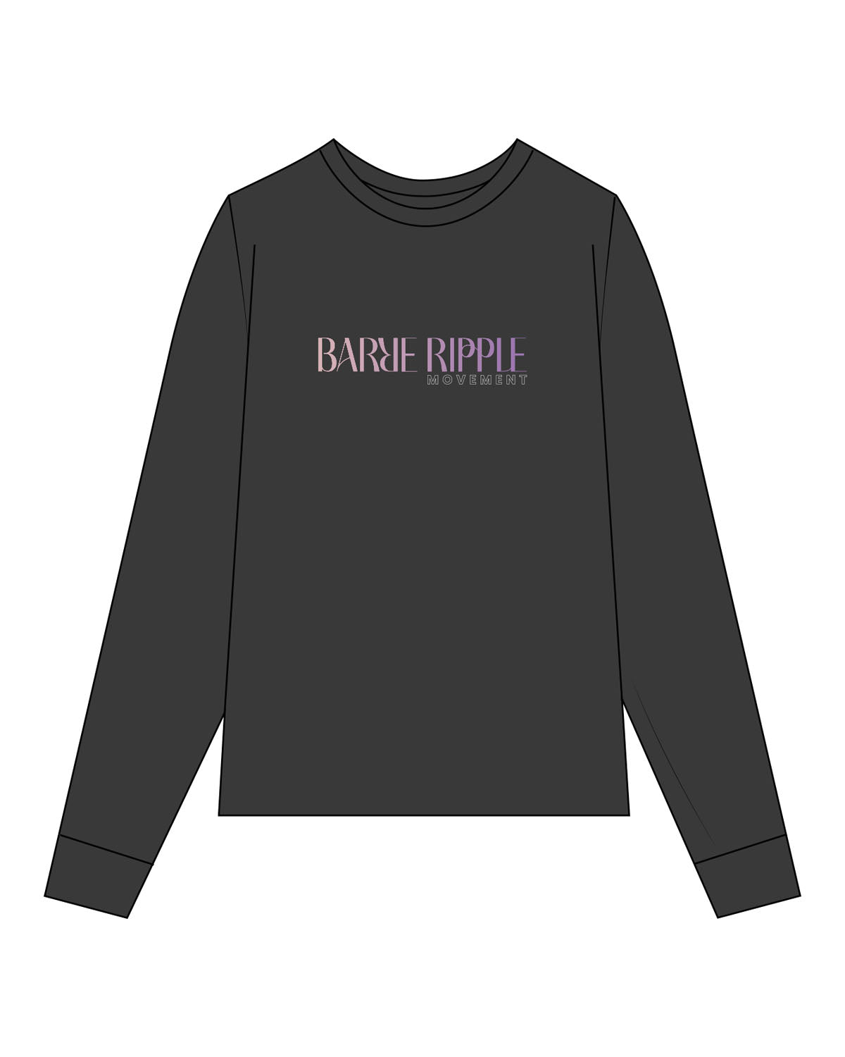 The Womens Heavyweight Long Sleeve - Washed Black - Barre Ripple - Center Chest Stacked - Printed - Full Color