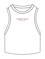 The Ribbed Crop Tank - White - Carriage House - Center Chest Stacked - Embroidered - Maroon