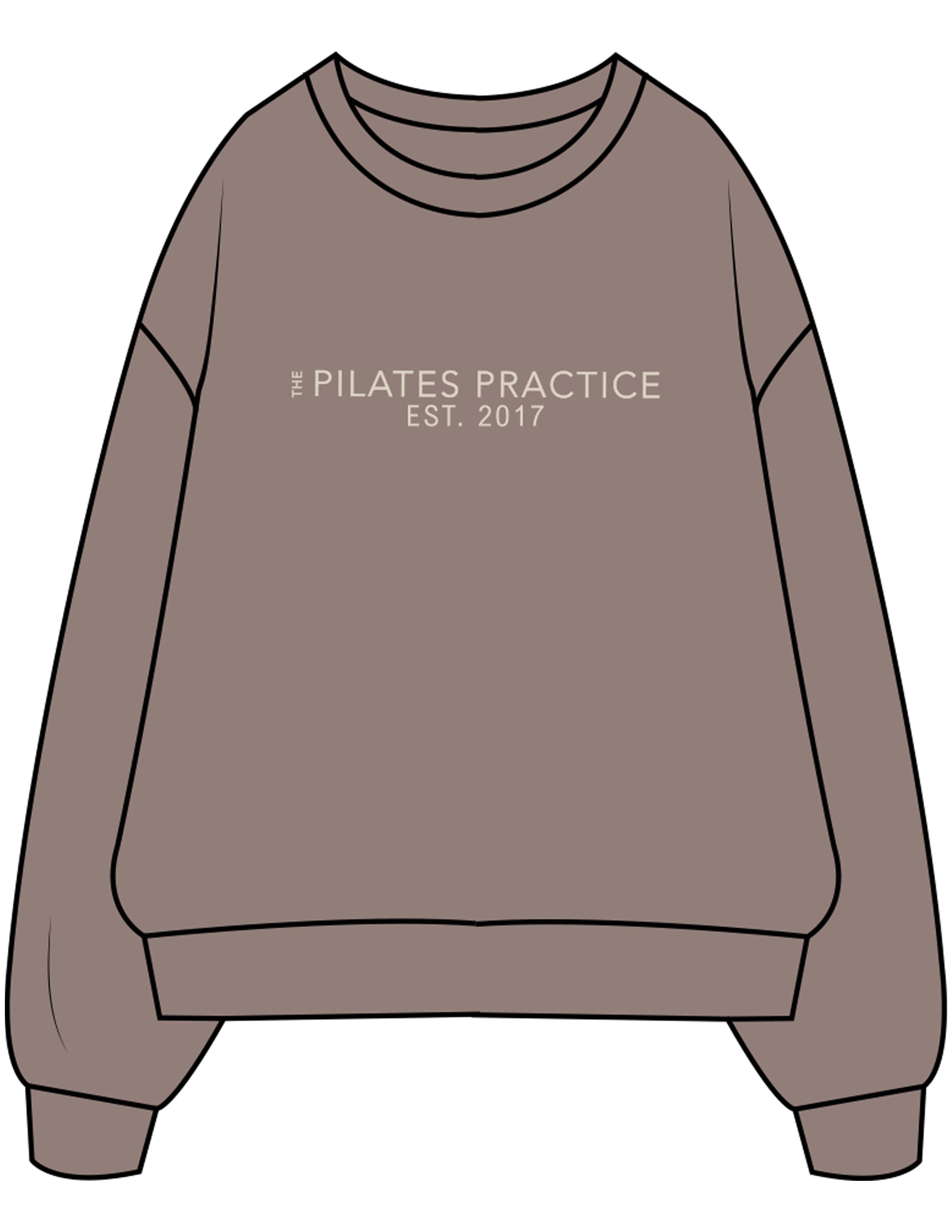The Mens Crewneck - Washed Gray - Pilates Practice - Center Chest Stacked - Printed - Off White