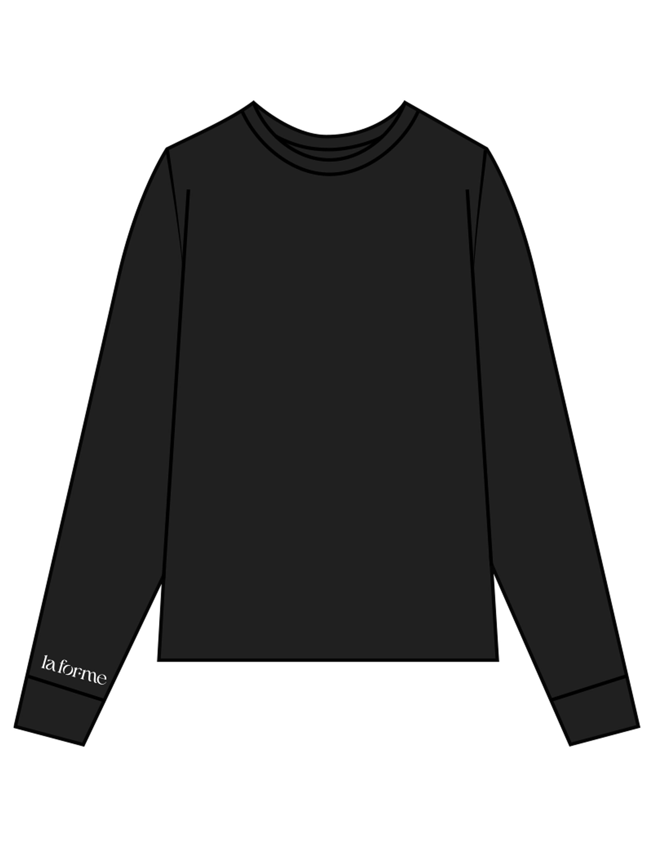 The Womens Oversized Long Sleeve - Black - LA FORME PILATES - Right Sleeve & Back Stacked - Printed - White