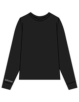 The Womens Oversized Long Sleeve - Black - LA FORME PILATES - Right Sleeve & Back Stacked - Printed - White