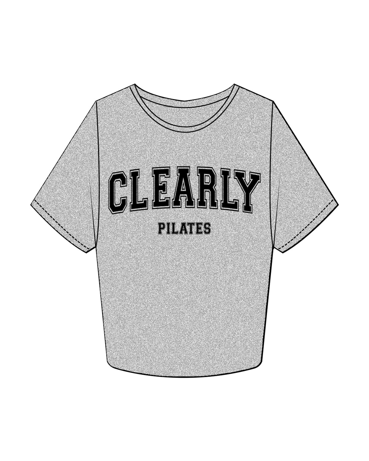 The Crop Tee - Heather - Clearly Pilates - Center Chest Stacked "CLEARLY PILATES" - Black