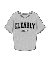 The Crop Tee - Heather - Clearly Pilates - Center Chest Stacked "CLEARLY PILATES" - Black