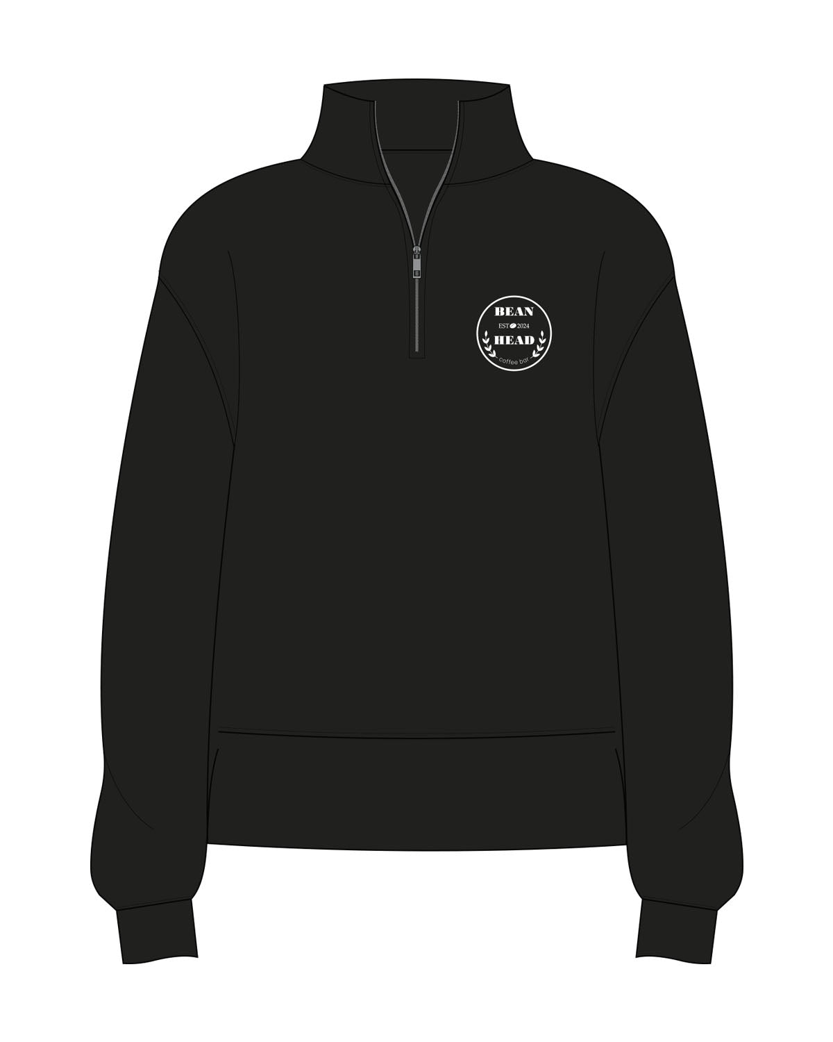 The Mens 1/4 Zip - Black - Bean Head - Left Chest Round - Embroidered - White