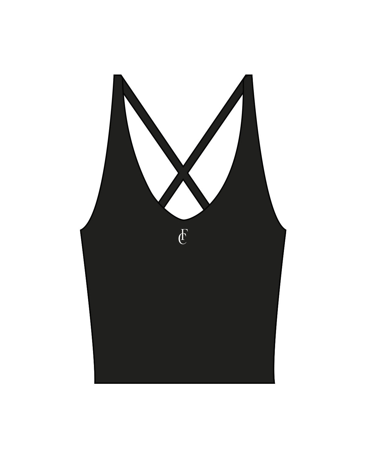 The Sporty Strappy Tank - Black - Flowcorps - Center Chest - Printed - White