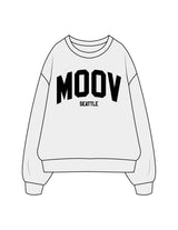 The Mens Crewneck - White Heather - Moov Seattle - Center Chest Stacked - Printed - Puff - Black