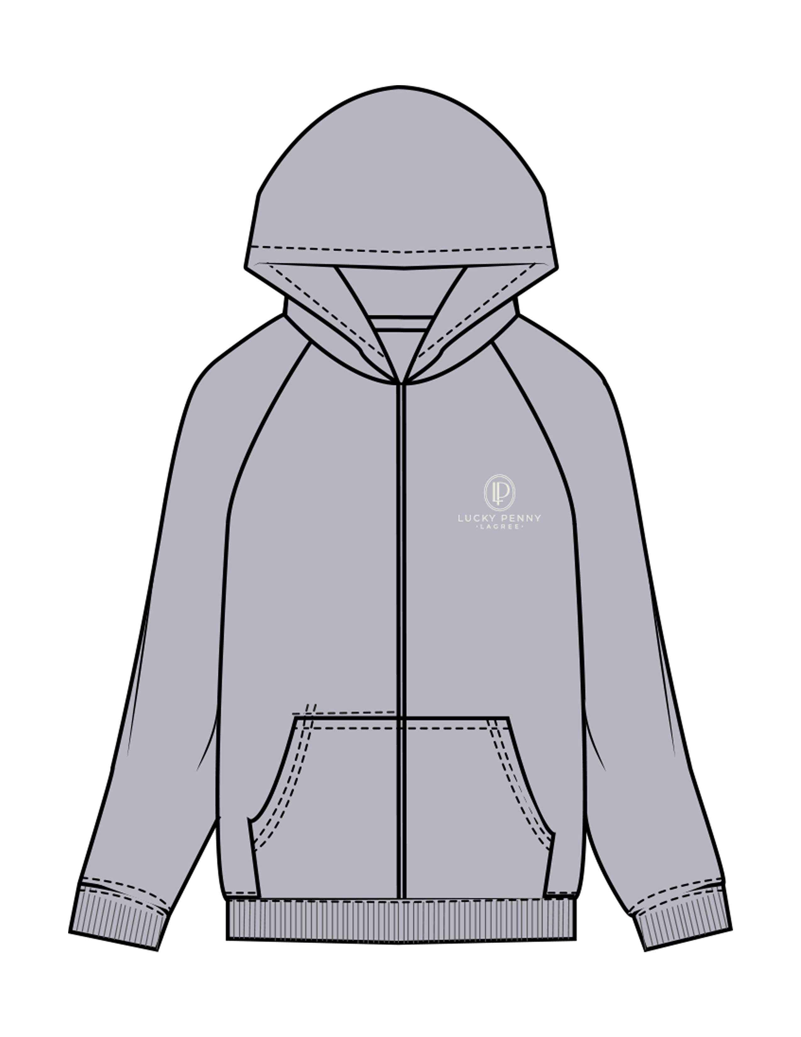 The Recycled Unisex Zip Hoodie - Heather - Lucky Penny - Left Chest Stacked - Embroidered - Off White