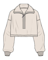 The Suede 1/2 Zip - Latte - New Mom School - Right Sleeve - Embroidered Tone on Tone