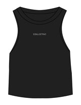 The Micro Rib Racer Crop - Black - Collective Studios - Center Chest - Printed - White