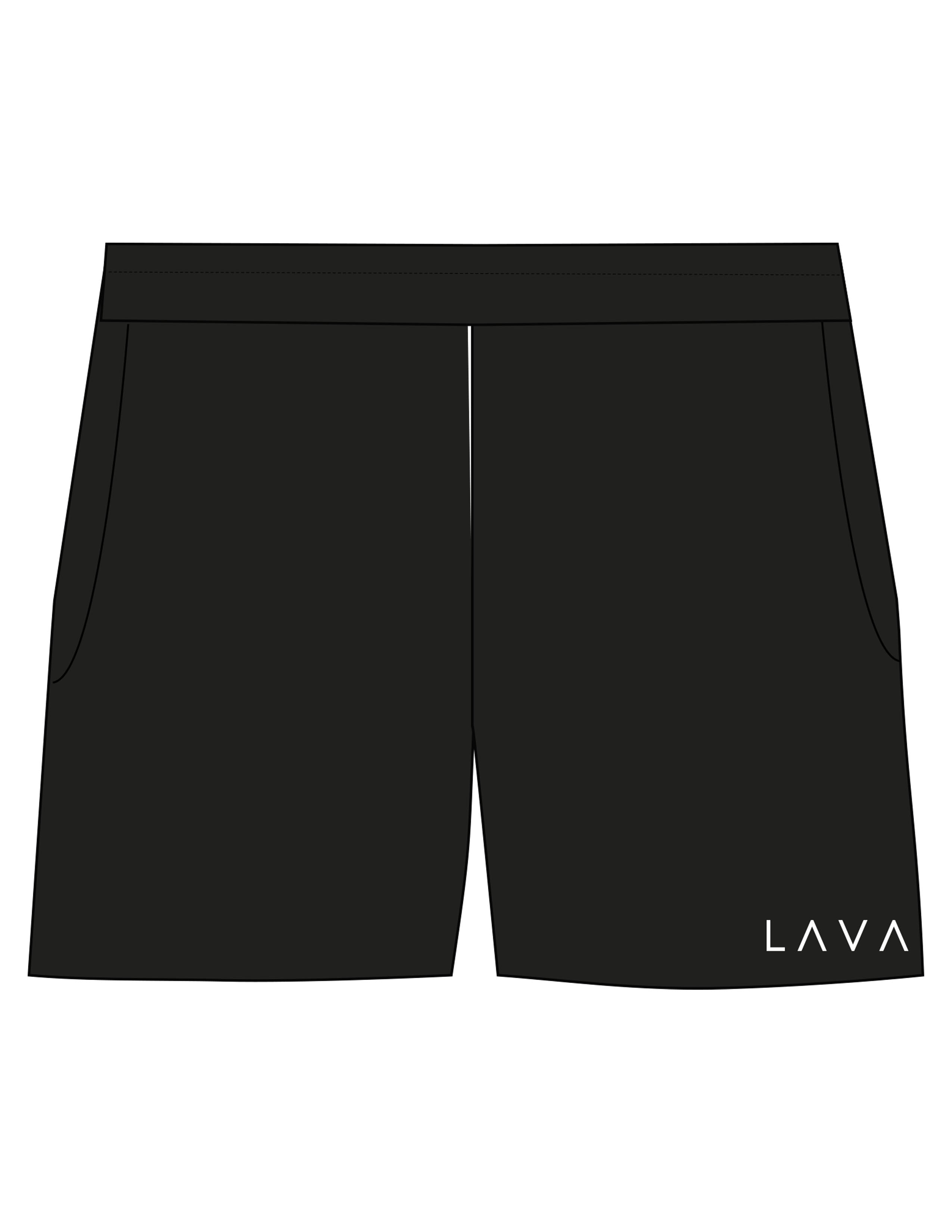 The Womens Sweat Shorts - Black - Lava - Left Leg - Printed - White