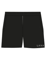 The Womens Sweat Shorts - Black - Lava - Left Leg - Printed - White