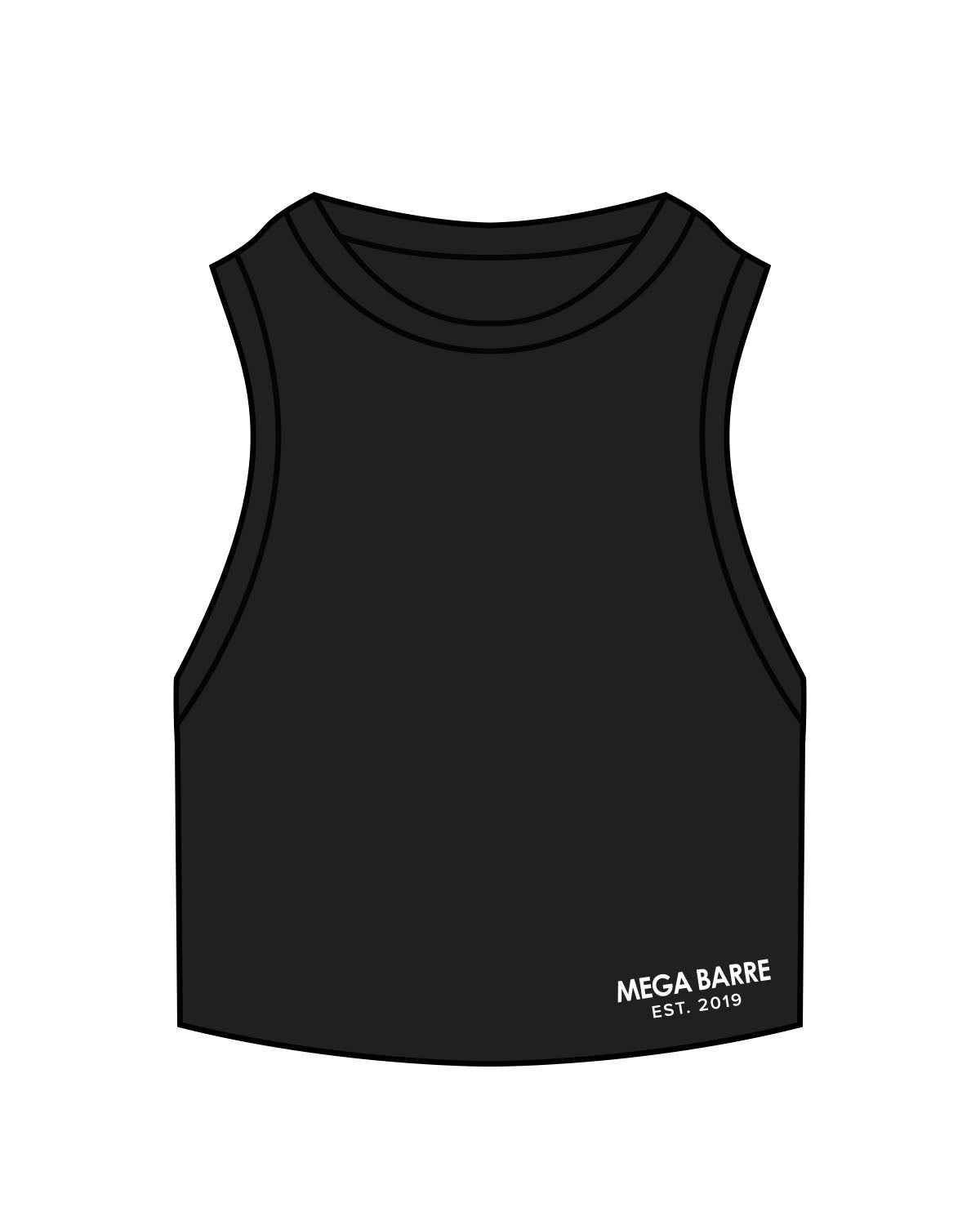 The Ribbed Crop Tank - Black - Megabarre - Left Bottom Stacked - Embroidered - White