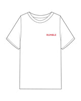 The Mens Heavyweight Tee - White - Rumble - Left Chest "RUMBLE" - Embroidered - Red