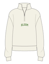 The Womens 1/4 Zip - Off White - Bloom Pilates - Center Front - Embroidered - Full Color