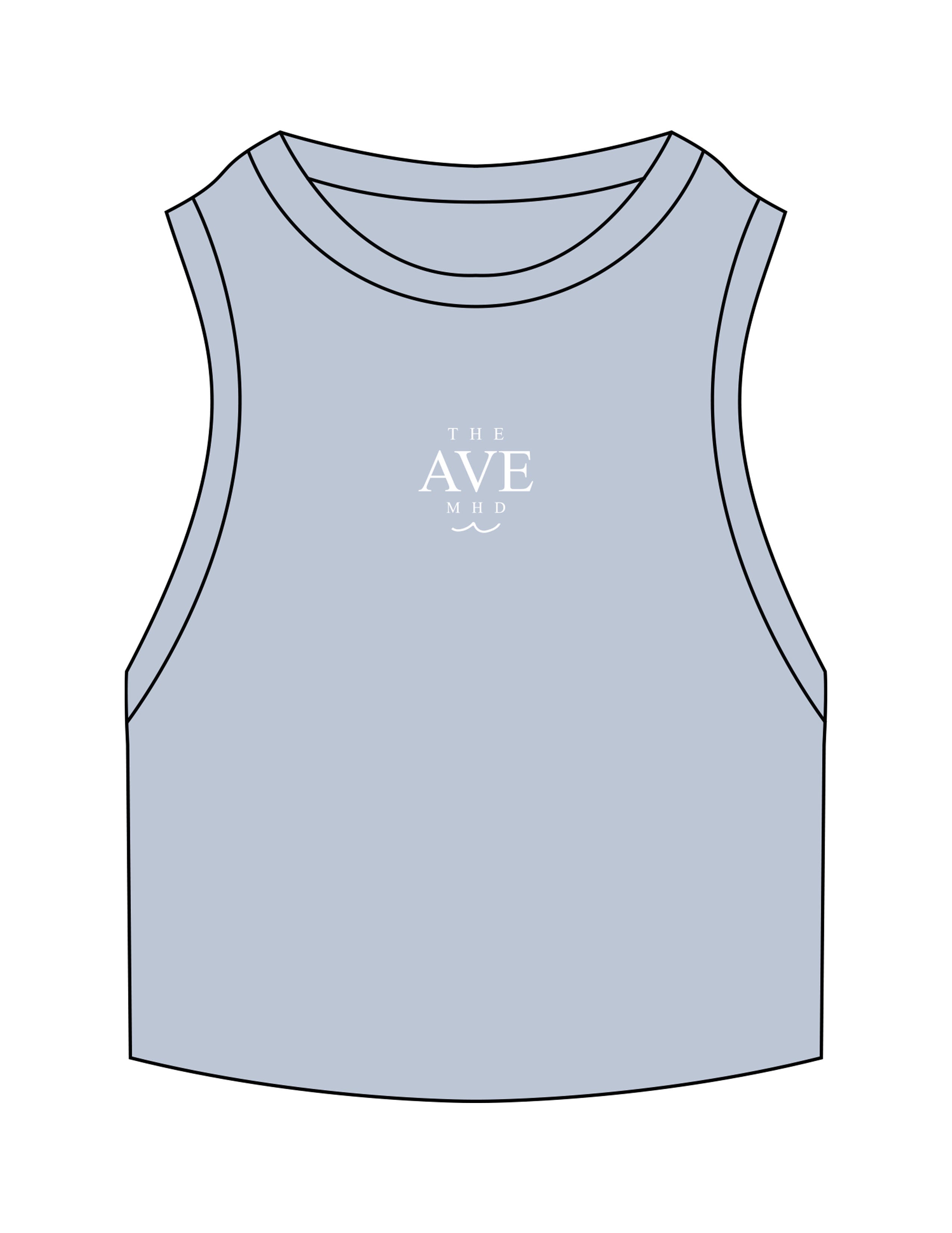 The Ribbed Crop Tank - Powder - The Ave Studio - Center Chest Stacked - Embroidered - White