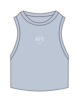 The Ribbed Crop Tank - Powder - The Ave Studio - Center Chest Stacked - Embroidered - White