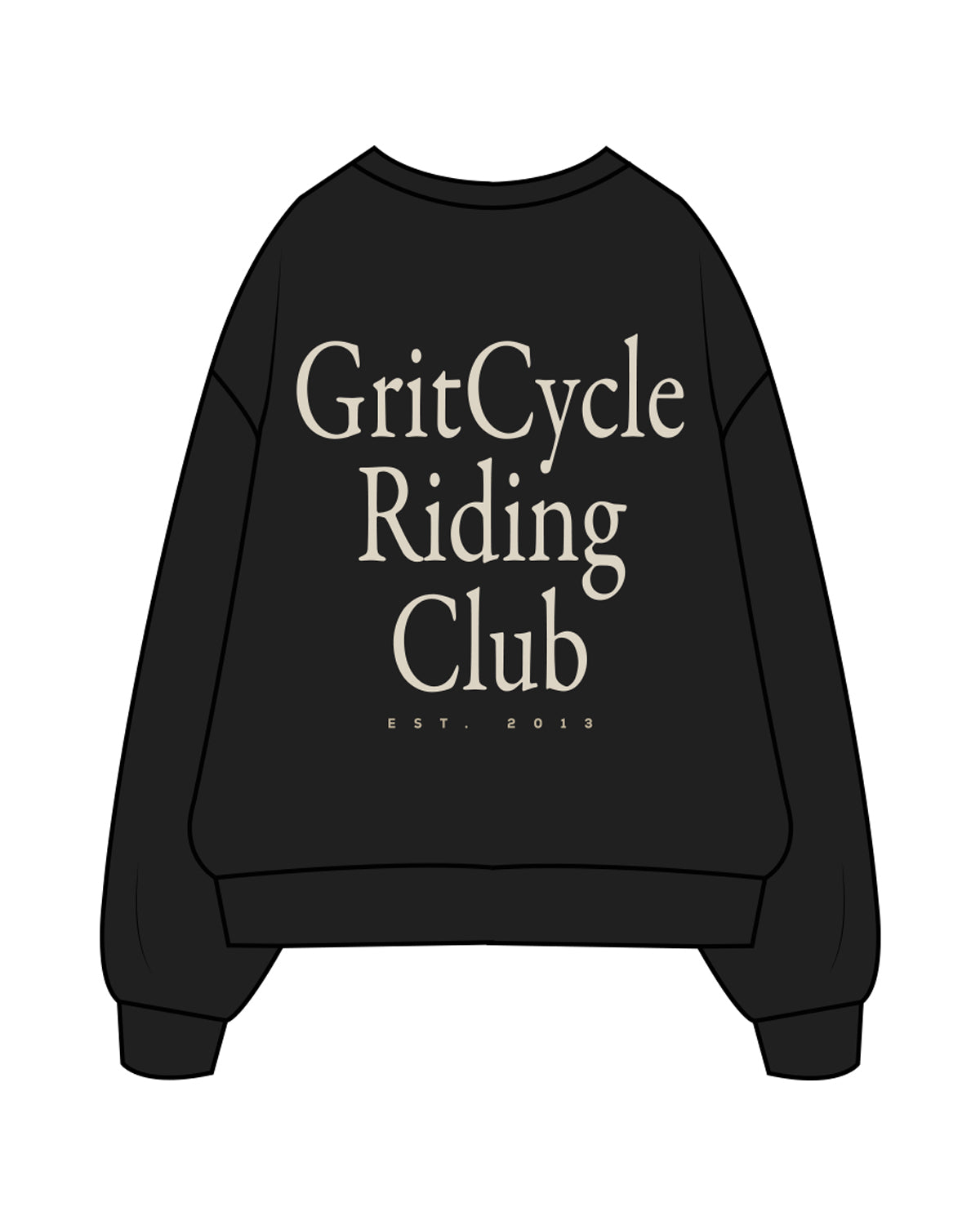The Mens Crewneck - Black - Grit Cycle - Left Chest Stacked & Back Center Stacked - Off White