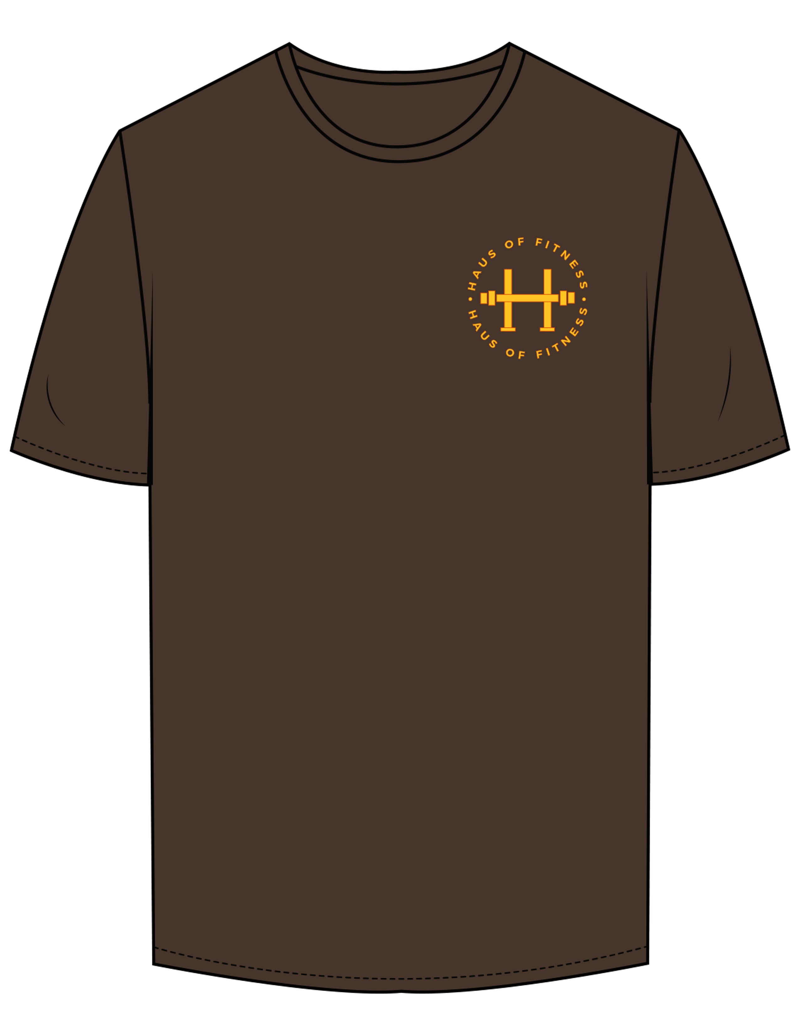 The Mens Tee - Chocolate - Haus of Fitness - Left Chest & Back Stacked - Printed - Full Color