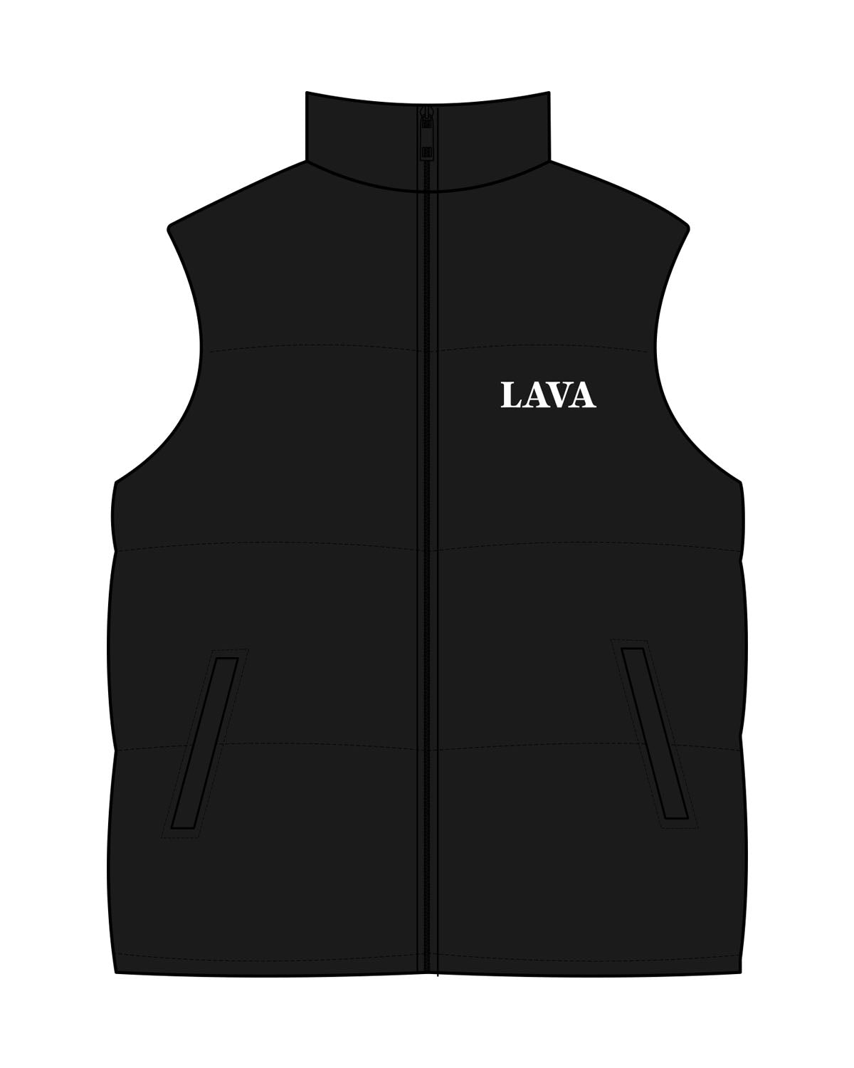 The Mens Puffer Vest - Black - Lava - Left Chest - Printed- White